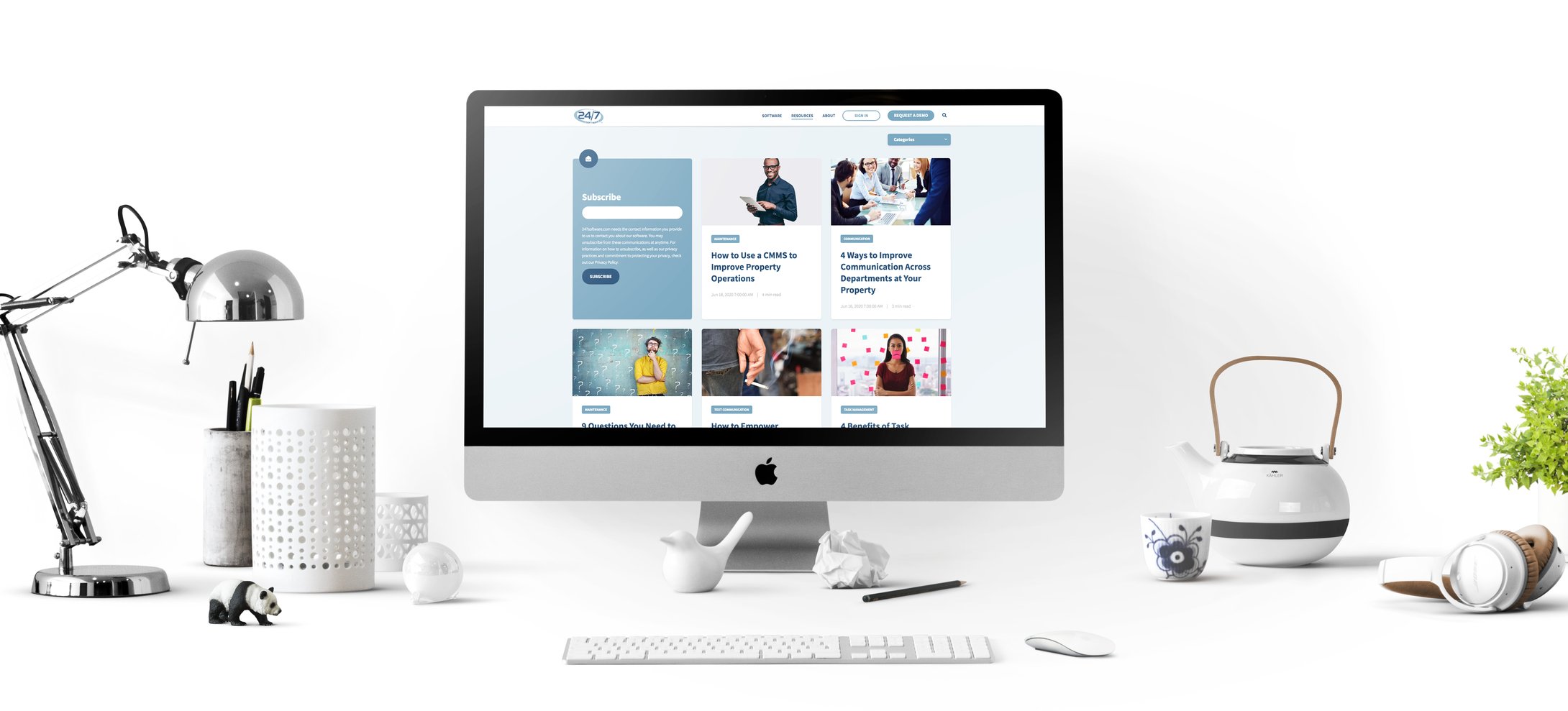 The new 24/7 Software website shown on a computer and various devices